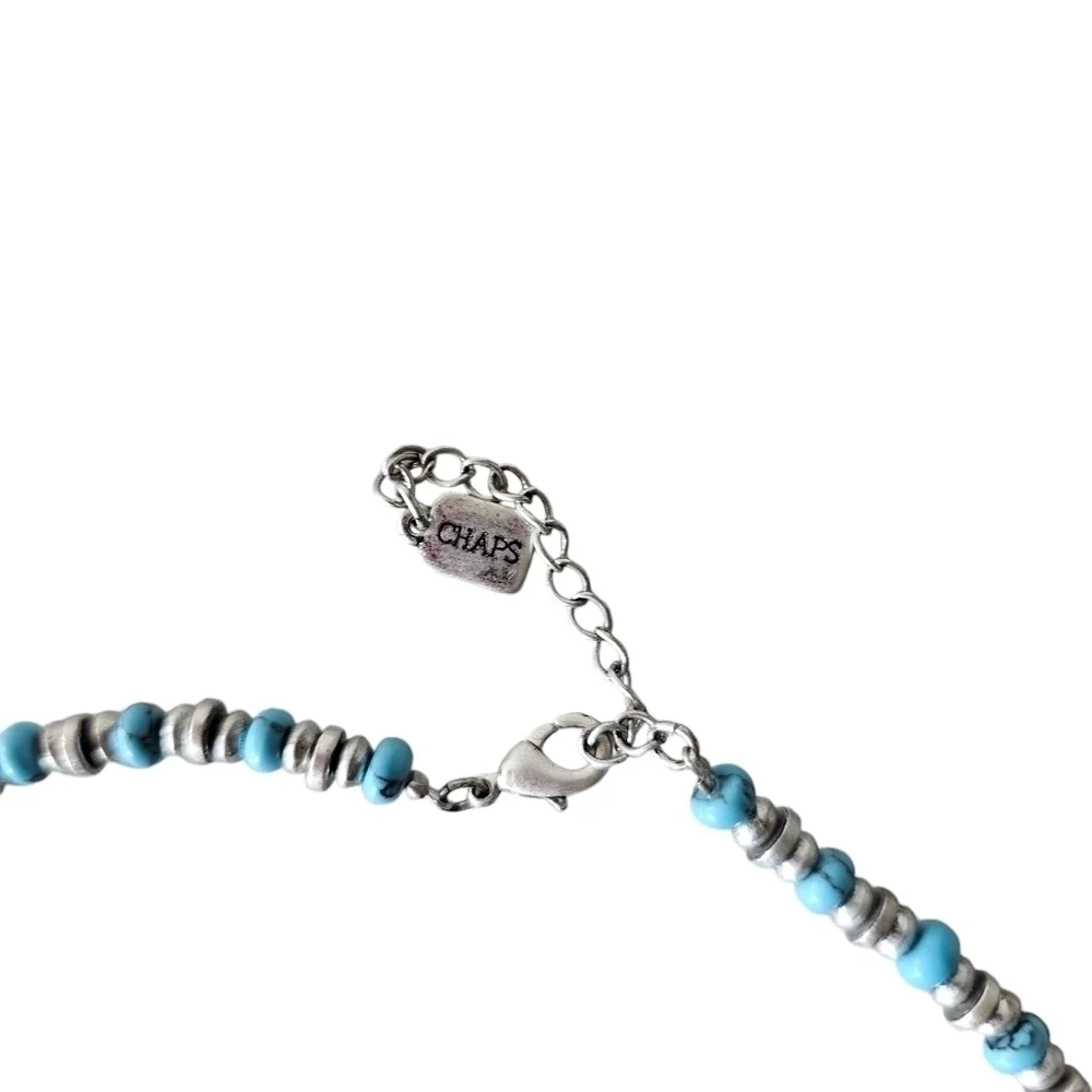 CHAPS Necklace Silver Tone Faux Turquoise Beads